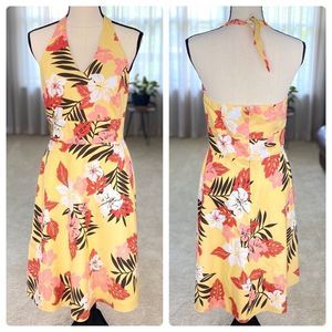 Ann Taylor Factory Yellow Floral Halter Midi Dress